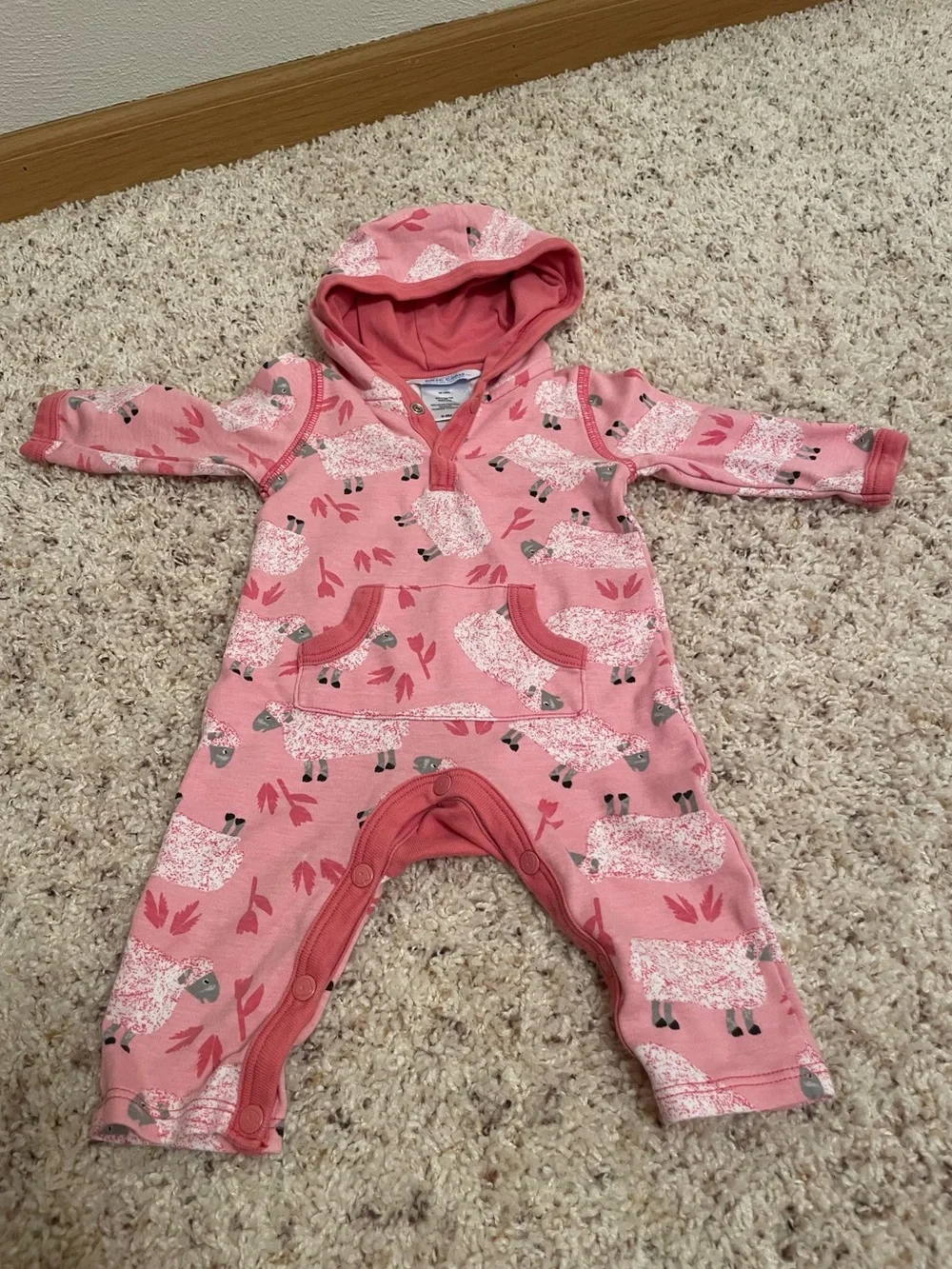 Eric Carle Pink Hooded One-Piece Romper Sheep Lamb 100% Cotton 6-9 months